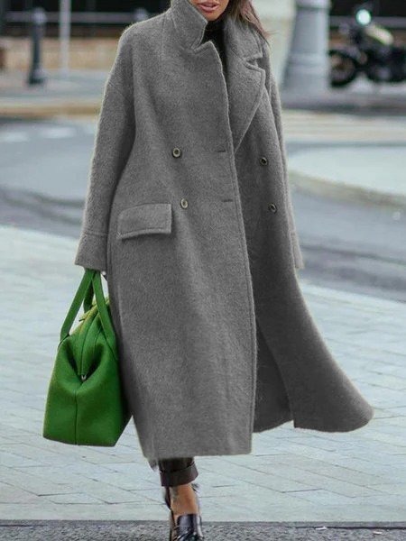 

Vintage Tinta Unita Maniche Lunghe Casuale Outwear, Grigio, overcoat