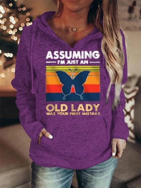 

Women Letter Old Lady Printed Casual Hoodie Sweatshirts, Purple, Hoodies & Sweatshirts