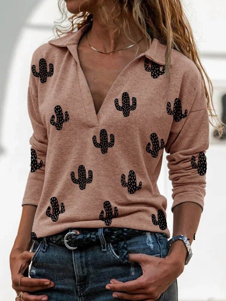 

Cotton Shift Long Sleeve Blouse, As picture, Tops