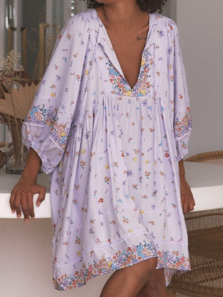 

Cotton-Blend Casual Floral Weaving Dress, White, Dresses