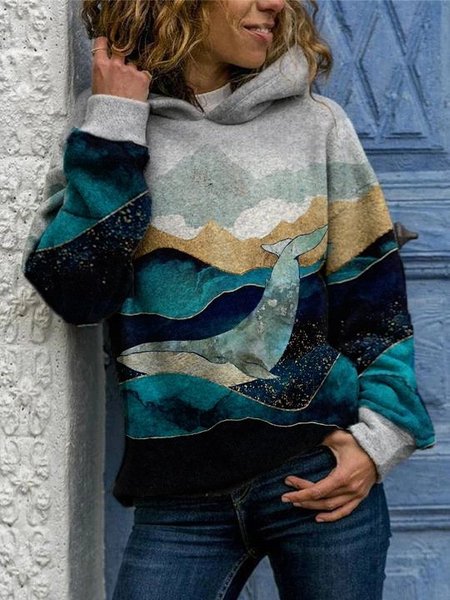 

Hoodie Printed Cotton-Blend Casual Sweatshirts & Hoodies, Multicolor, Sweatshirts & Hoodies