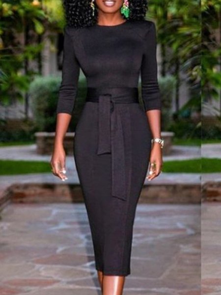 

Formal Solid Midi Dress, Black, Midi Dresses