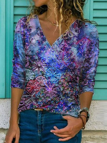 

Color-Block Long Sleeve Cotton-Blend Shirts & Tops, Multicolor, Tops
