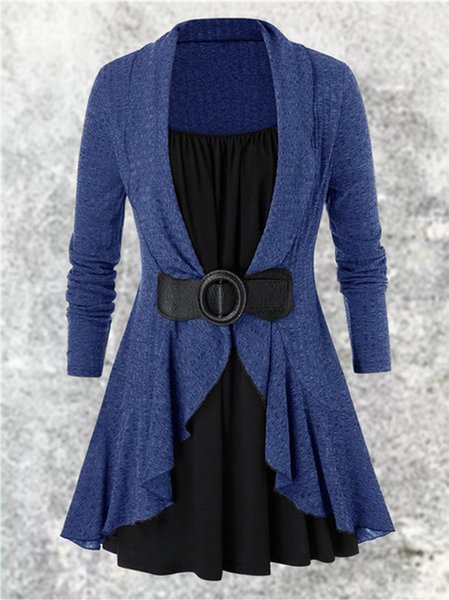 

Flounce Solid Cotton-Blend Long Sleeve Weaving Dress, Blue, Dresses
