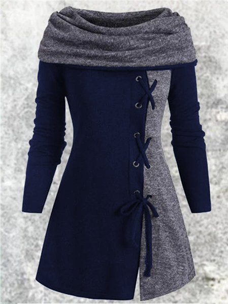 

Solid Slit Long Sleeve Casual Weaving Dress, Blue, Dresses
