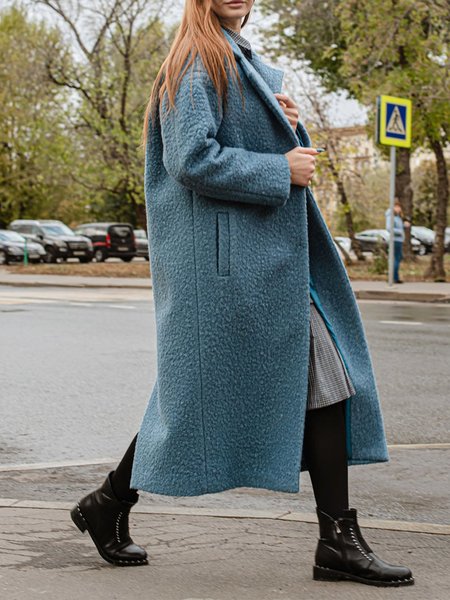 

Vintage Plain Long Sleeve Plus Size Casual Outwear, Blue, Outerwear