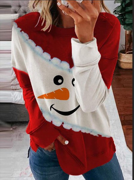 

Vintage Long Sleeve Christmas Snowman Shift Sweatshirts, Red, Hoodies&Sweatshirts