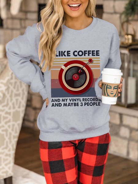 

I Like Coffee And My Vinyl Records And Maybe 3 People. Graphic Sweatshirt, Gray, Hoodies&Sweatshirts