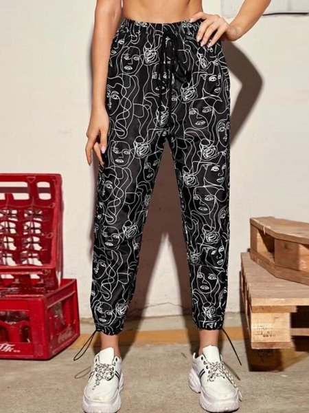 

Casual Shift Printed Pants, Black, Pants