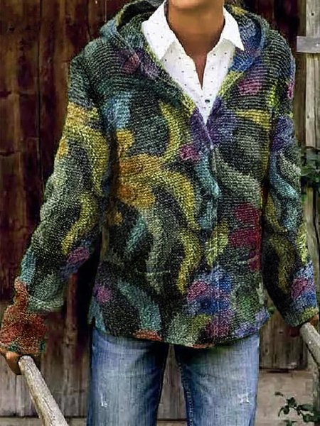 

Casual Cotton Shift Long Sleeve Jacket, Multicolor, Coats
