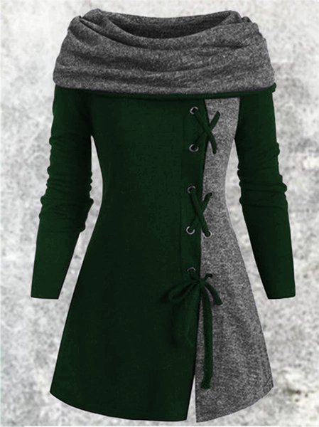 

Solid Slit Long Sleeve Casual Weaving Dress, Green, Casual Dresses