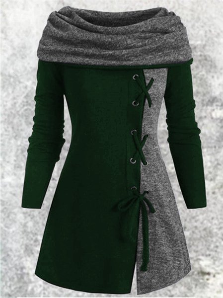 

Solid Slit Long Sleeve Casual Dresses, Green, Midi Dresses