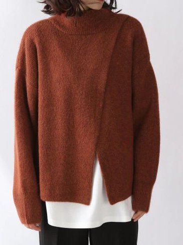

Solid Casual Long Sleeve Sweater, Khaki, Sweaters