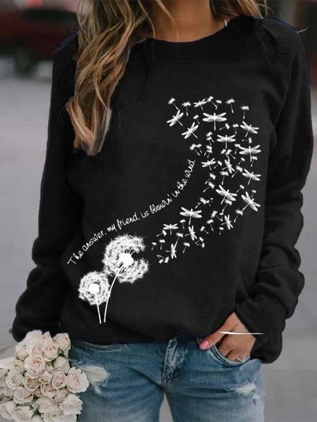 

Women Casual Dandelion Print Long Sleeve Shift Sweatshirts, Black, Hoodies & Sweatshirts