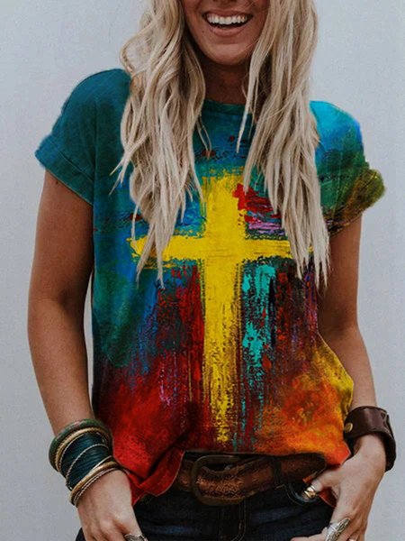 

Top Casuale Maniche Corte Stampato Floreale Girocollo, Multicolore, T-Shirts