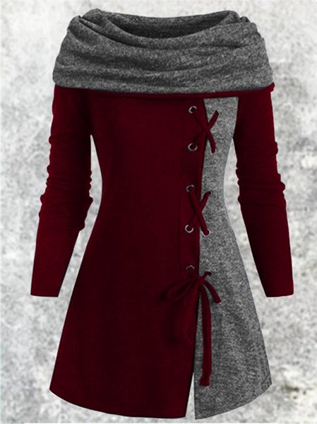 

Solid Slit Long Sleeve Casual Weaving Dress, Red, Dresses