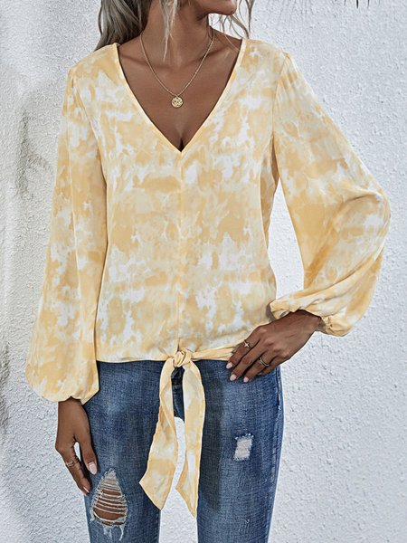 

Casual V Neck Dip-Dyed Shift Top, Yellow, Tops
