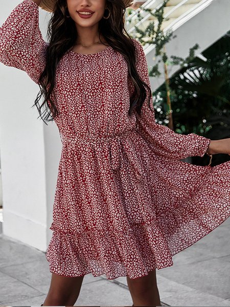 

Holiday Floral Printed Mini Dress, Red, Mini Dresses