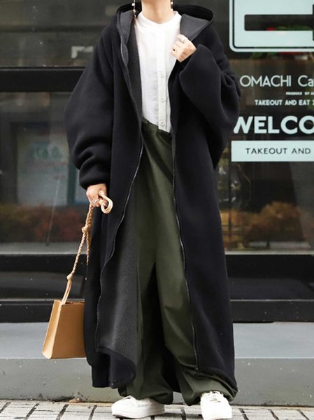 

Shift Long Sleeve Hoodie Casual Knit coat, Black, Outerwear