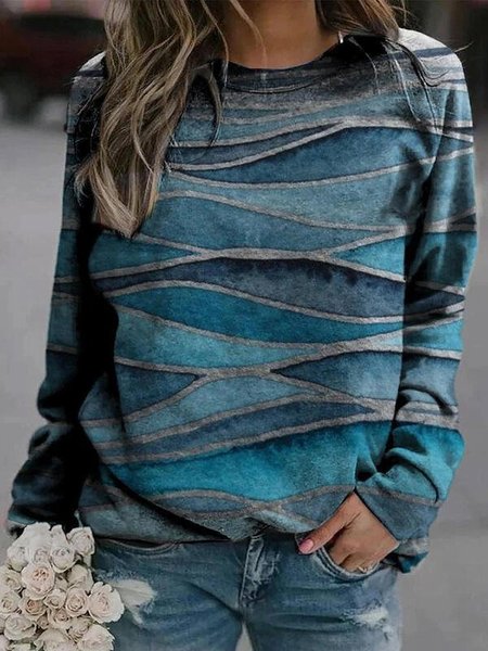 

Felpa Casuale Maniche Lunghe Onda Stampato, Blu, Sweater
