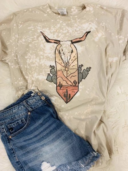

Animal Crew Neck Floral-Print Short Sleeve T-shirt, Beige, Tops