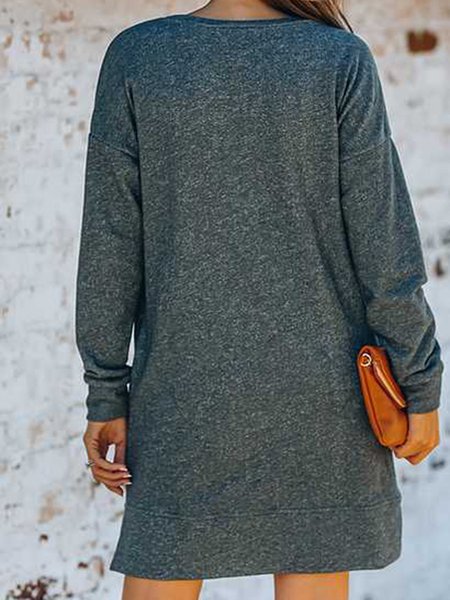 

Casual Long Sleeve Round Neck Printed Knitting Dress, Gray, Casual Dresses