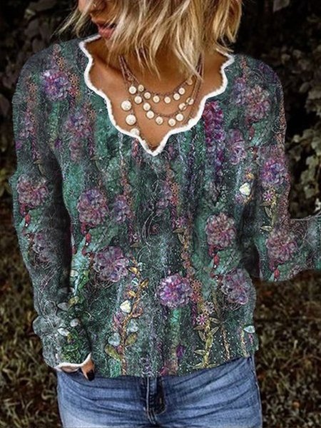 

Casual Floral Cotton Blend Long Sleeve Vintage Sweater, Multicolor, Knitwear & Sweaters