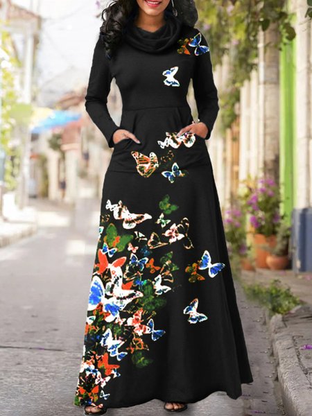 

Abito Farfalla Stampare Il Racconto dell'Ancella Maniche Lunghe, Nero, Maxi Dresses