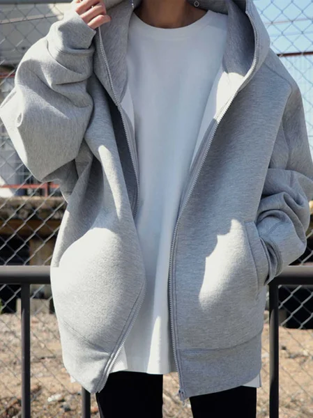 

Solid Casual Shift Long Sleeve Jacket, Gray, Coats