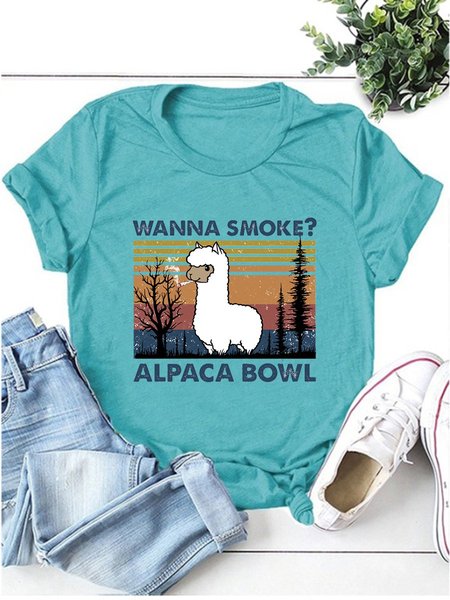 

Wanna Smoke Alpaca Bowl Graphic Tee, Turquoise, T-shirts