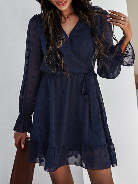 

V Neck Jacquard Holiday Mini Dress, Purplish blue, Mini Dresses