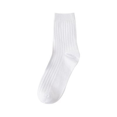 

Men's autumn and winter solid color tube socks combed cotton retro double needle sweat-absorbent men's socks, White, Men Socks