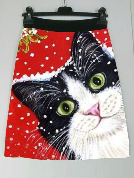 

Plus Size Casual Cotton-Blend Animal Skirts, Red, Skirts