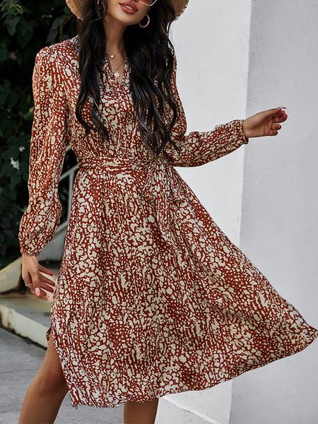 

Holiday Floral Long Sleeve Midi Dress, Caramel, Midi Dresses