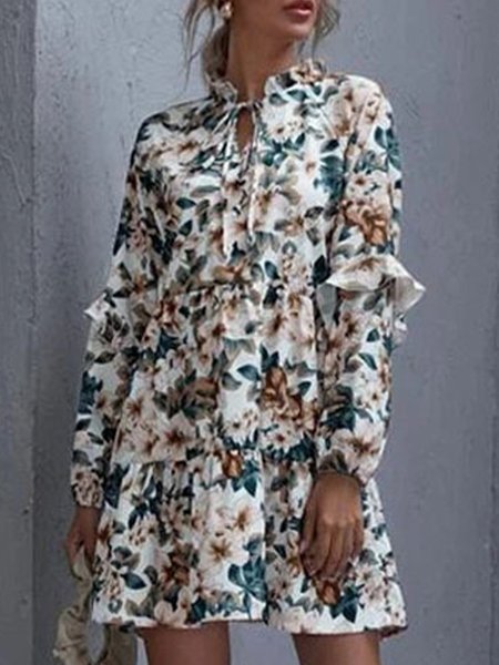 

V Neck Printed Holiday Mini Dress, As picture, Mini Dresses