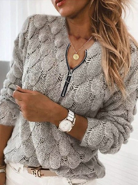 

Top Le Foglie Girocollo Casuale Maniche Lunghe, Grigio, Knitwear
