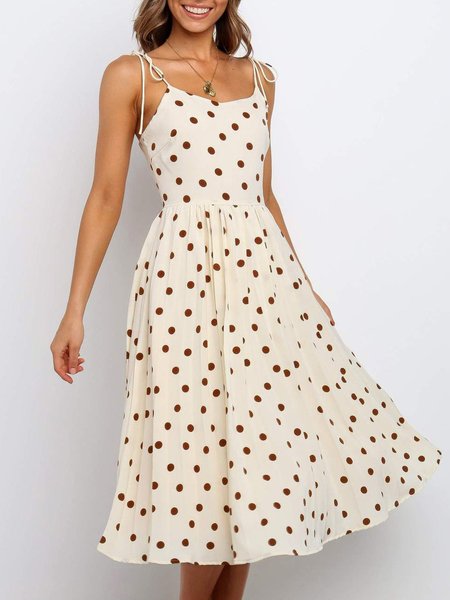 

Spaghetti-Strap Vintage Square Neck Midi Dress, White, Midi Dresses