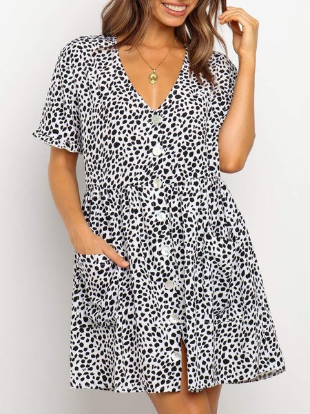 

Casual Short Sleeve Mini Dress, White, Mini Dresses