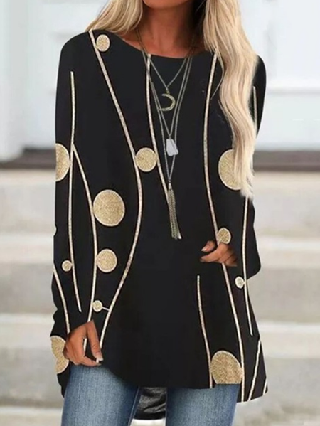 

Long Sleeve Vintage Polka Dots Tops, Black, Tops