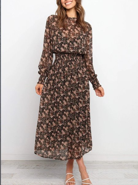 

Long Sleeve Floral Holiday Maxi Dress, As picture, Maxi Dresses
