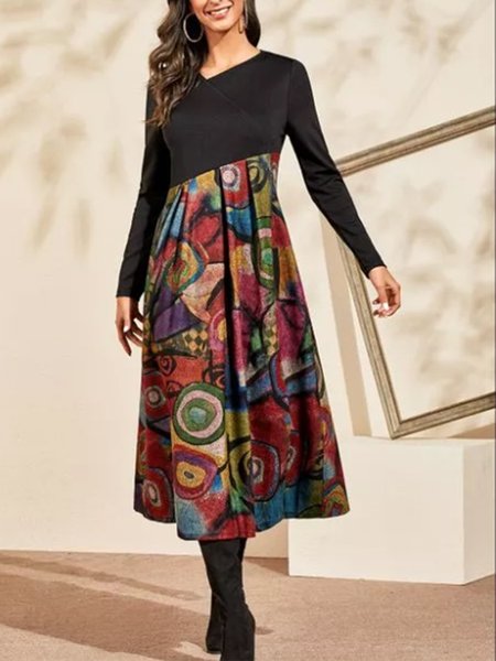 

Long Sleeve Asymmetrical Printed Elegant Sweater Dress, Dresses
