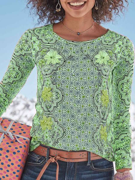 

Casual Crew Neck Long Sleeve Tops, As picture, T-Shirts