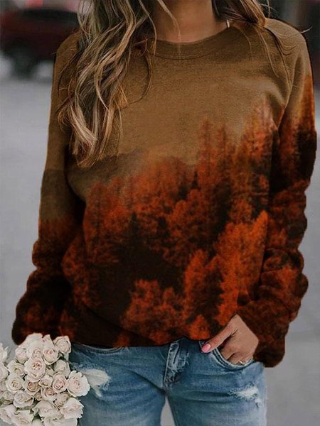 

LADIES WOOD PRINT CASUAL SWEATERSHIRT, Yellow, Tees & T-shirts