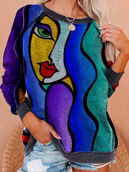 

Cotton-Blend Casual Crew Neck Long Sleeve Sweatshirt, As picture, Hoodies & Sweatshirts