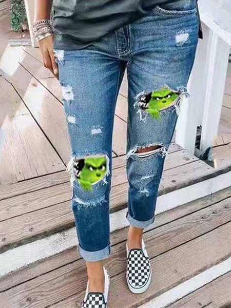 

Grinch Ripped Jeans, Blue, Bottoms