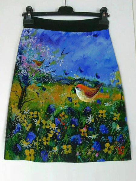 

Mini Gonna Stampato Floreale A-line, Blu, Pants