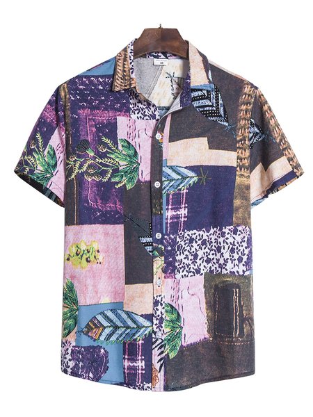 

Men's Floral Linen Basic Shirts, Purple, Men's Floral shirt