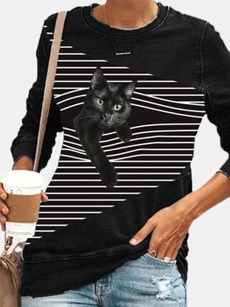 

Camicetta Nero Gatto a Righe Patchwork Stampare Casuale, Hoodies & Sweatshirts