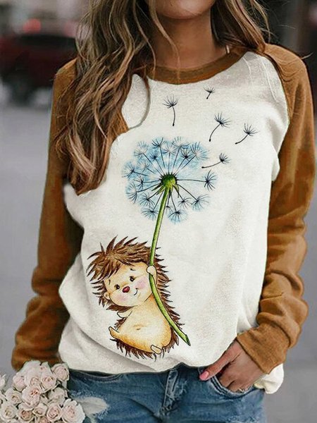 

Round Neck Patchwork Casual Long Sleeve Sweatshirt, Camel, Hoodies & Sweatshirts