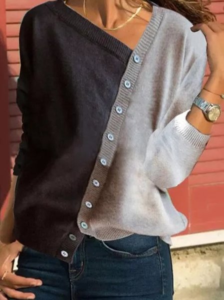 

Casual Cotton-Blend V Neck Sweater, Gray, Sweaters